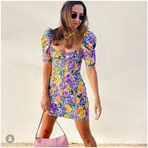 Zara Green Purple Yellow Floral Mini Corset Dress Womens Large Coquette Girl